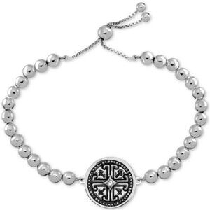 SYMBOLS OF STRENGTH Crystal Fancy Disc Beaded Bolo Bracelet in Fine Silver-Plate